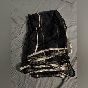 Black tissue dupatta with golden lace